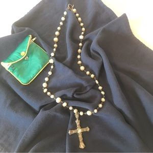 PEARL necklace, silver tone cross